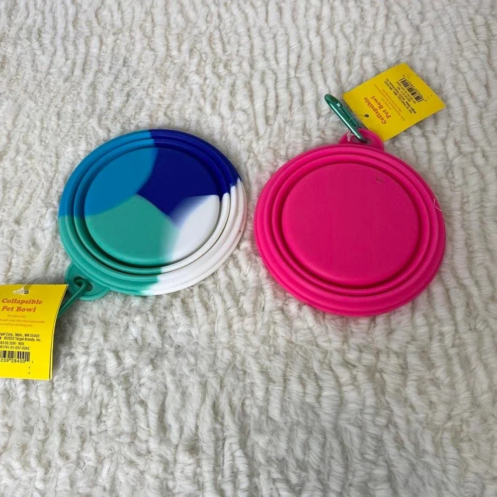 Collapsible Silicone Pet Bowls Food Water Travel Walking Feeding W/ Carabiner